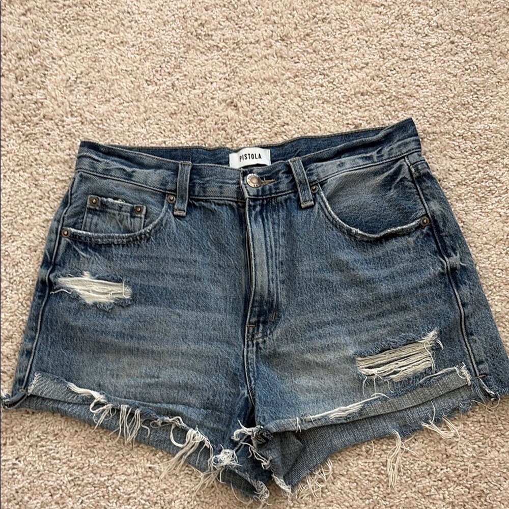 Pistola Women's Distressed Denim Shorts - Blue